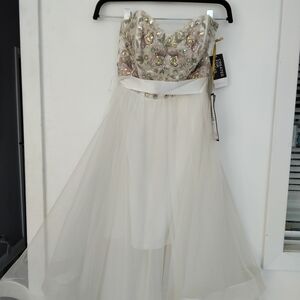 TLC Cream and Gold Embellished Prom Dress